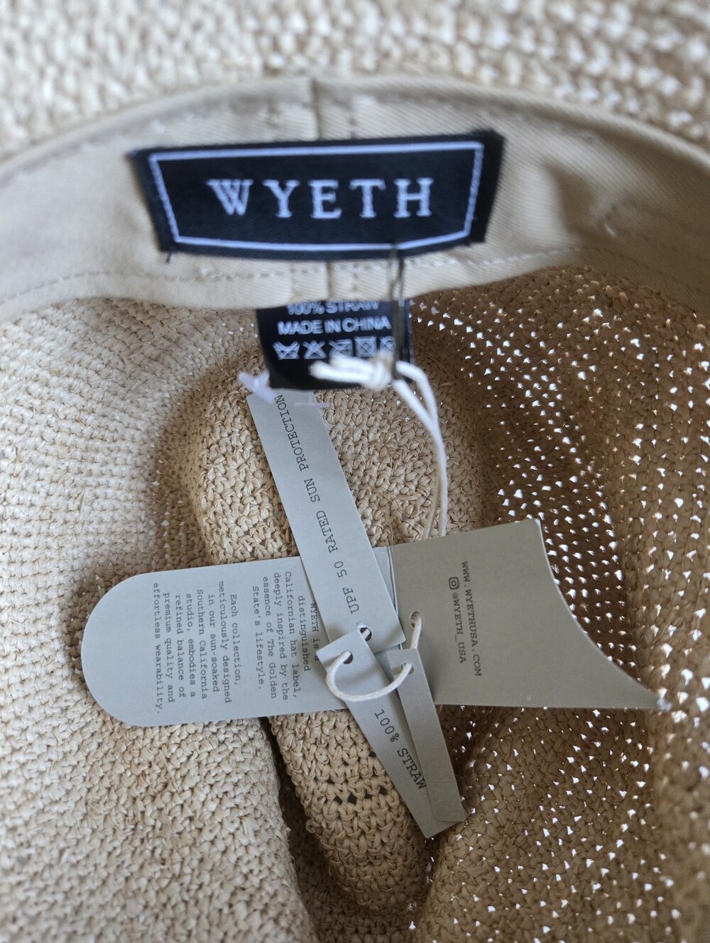 New Wyeth Lina Raffia Packable Adjustable Wide Brim Natural Sun Hat One Size NWT - Picture 14 of 14
